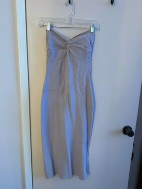Strapless Twist Front Midi Dress in Light Lavender